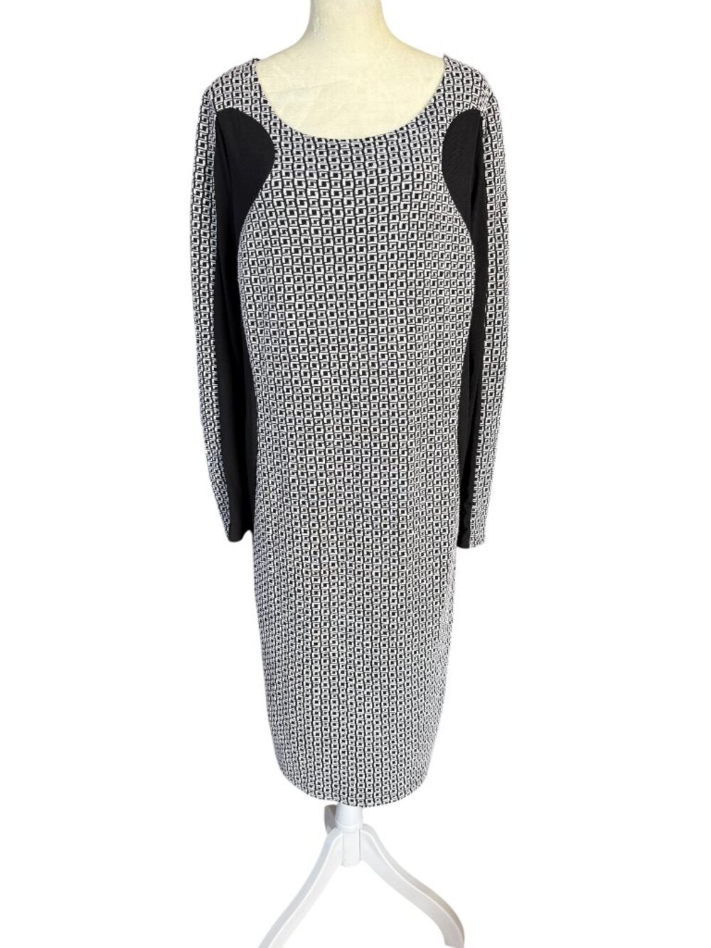 Lucy Diamonds women's black and white textured geometric pattern midi dress 2X